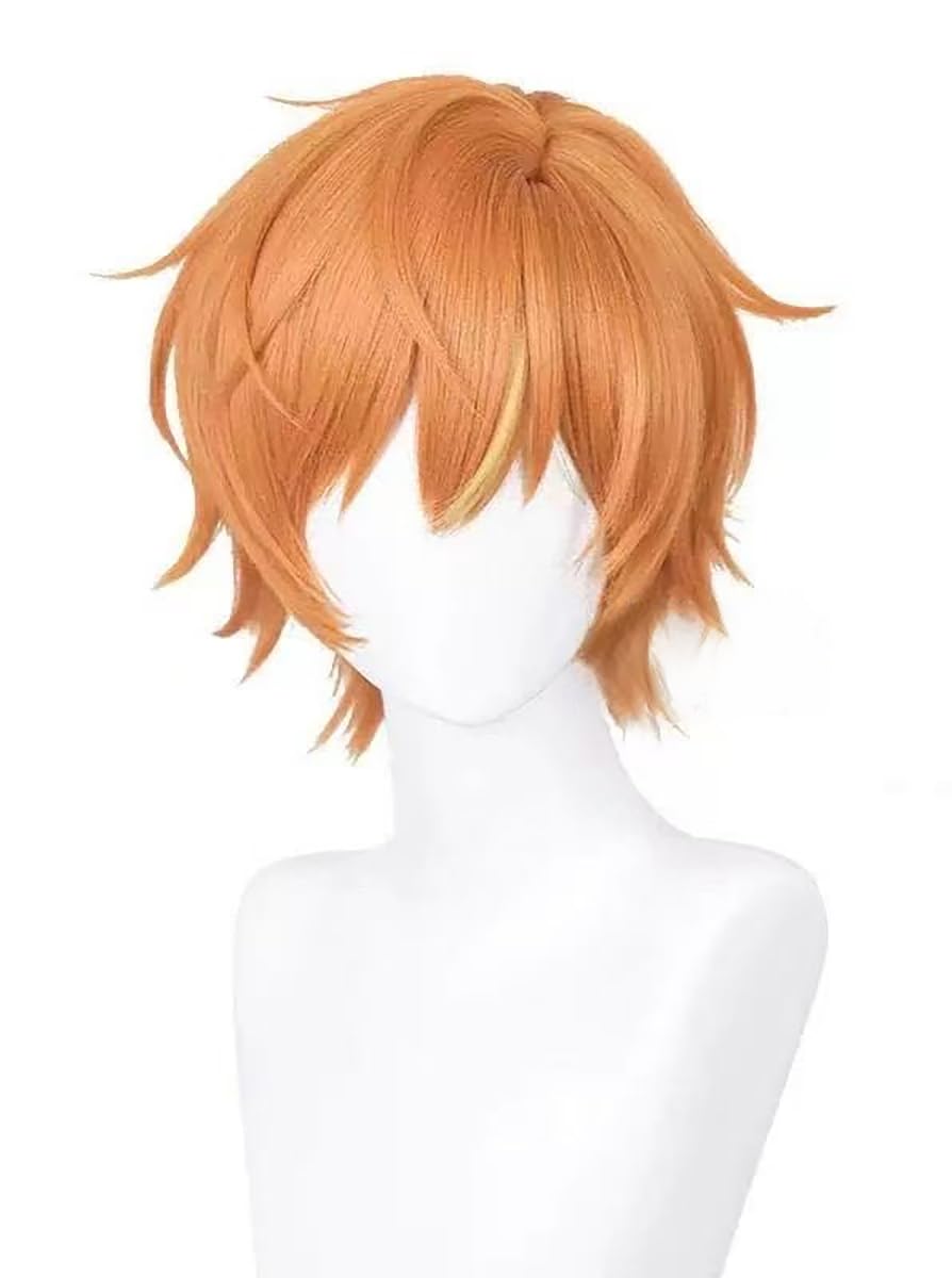 PWEINCY Orange Shinonome Akito Cosplay Wig Men Halloween Party Hair with Bangs
