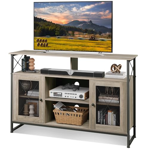 WLIVE Cabinet TV Schrank für Fernseher bis zu 55 Zoll, 128 × 36 × 82 cm Hoch TV Borad Fernsehschrank mit Verstellbaren Ablagen, Fernsehtisch mit Zwei Schränken, TV Tisch für Wohnzimmer