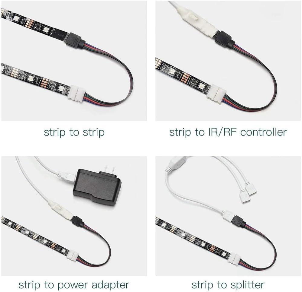 YAJIERUI 3528 5050 RGB LED strip light with 8mm wide strip to controller jumper, 4-pin rail lighting connector for DIY category - Image 4
