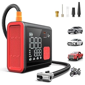 Anykit Tire Inflator Portable Air Compressor, 150PSI 4X Fast (Dual Cylinder) Inflation Air Pump with Digital Pressure Gauge, 12000mAh Electric Cordless Tire Pump for Truck, Car (Red)