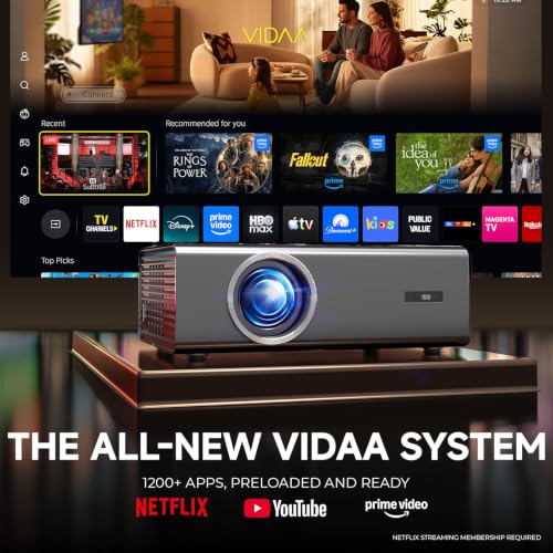 Image of 4K Projector with WiFi and Bluetooth, VIDAA Smart Projector 1200+ APPs /Live&Official AirPlay Kogata 2000 ANSI Auto Focus 6D Keystone Indoor /Outdoor Projector 60W Dolby Home Theater Portable