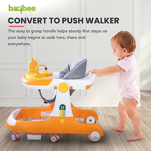 Image of Baybee Magnum 2 in 1 Baby Walker for Kids, Round Kids Push Walker with Parental Handle & Height Adjustable, Foldable Activity Walker for Baby with Musical Toy Bar for 6-18 Months Boys Girls (Yellow)
