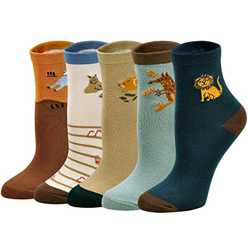 ZAKASA Chaussettes Drôles Pour Garçons Chaussettes Coloré Animal Pour Enfants Chaussettes Fantaisies en Cotton 5 Paires, 11-13 ans Cover
