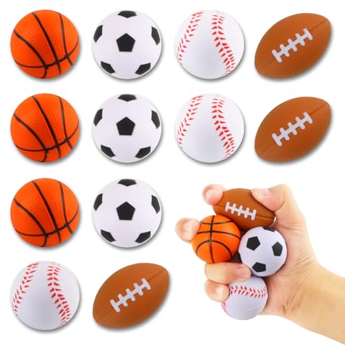 12 Piezas Bolas Antiestres,dellyy Pelotas Antiestres Stress Ball,Mini Fútbol,Baloncesto, Tenis, Béisbol,Juguete Antiestrés para Niños y Adultos