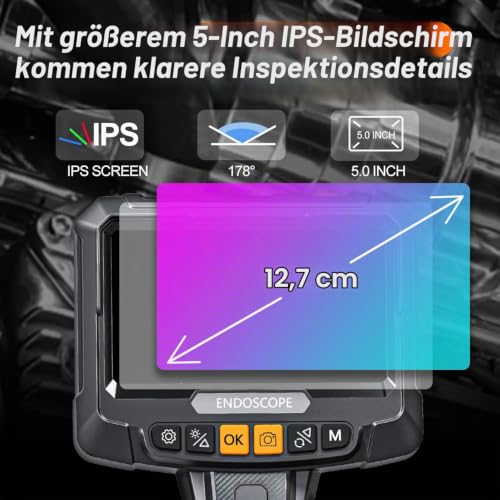 Dual Kameras Endoskopkamera, SGAINUL 5,0 Zoll Inspektionskamera IPS Bildschirm Industrie Endoskop...