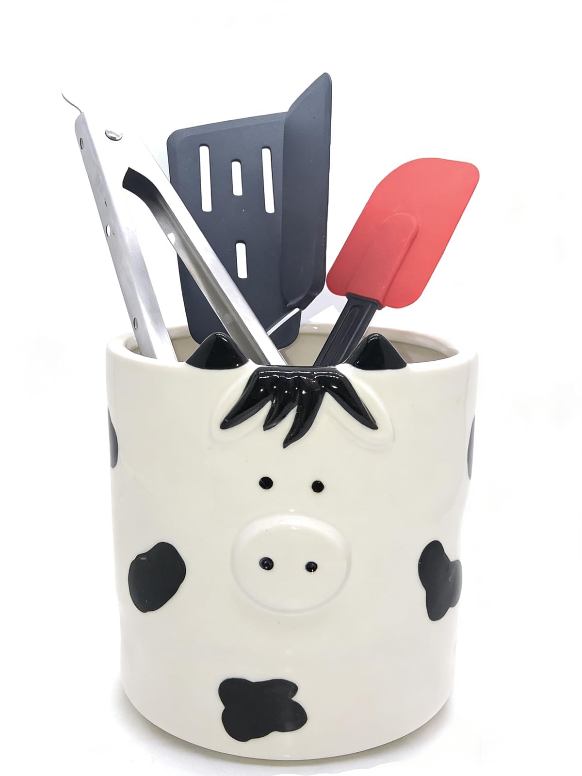 Ceramic Cow Kitchen Utensil Holder For Countertop Large Cooking Utensil Crock Holder Spatula Holder Cow Gifts Art Figurines Office Desk Bathroom Counter Decor & Housewarming Gift