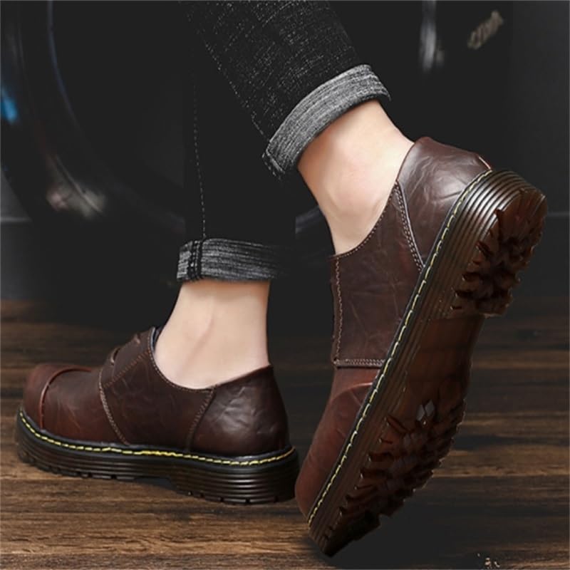 Men's Low-top Rubber Shoes Retro Oxford Shoes Low-Heeled Non-Slip wear-Resistant Comfortable Breathable Round-Toed Outdoor Casual Shoes for Men(Brown-1,9)4
