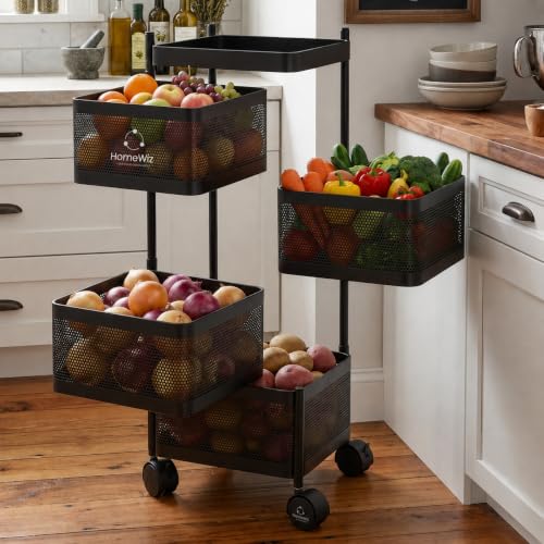 Image of HomeWiz Square Kitchen Rack 4- Layer | Lifetime Usage Heavy Duty Steel Trolley | Kitchen Storage | Onion Potato Rack For Kitchen | Multipurpose Storage Rack for Fruits & Vegetables | Rust-Free Forever