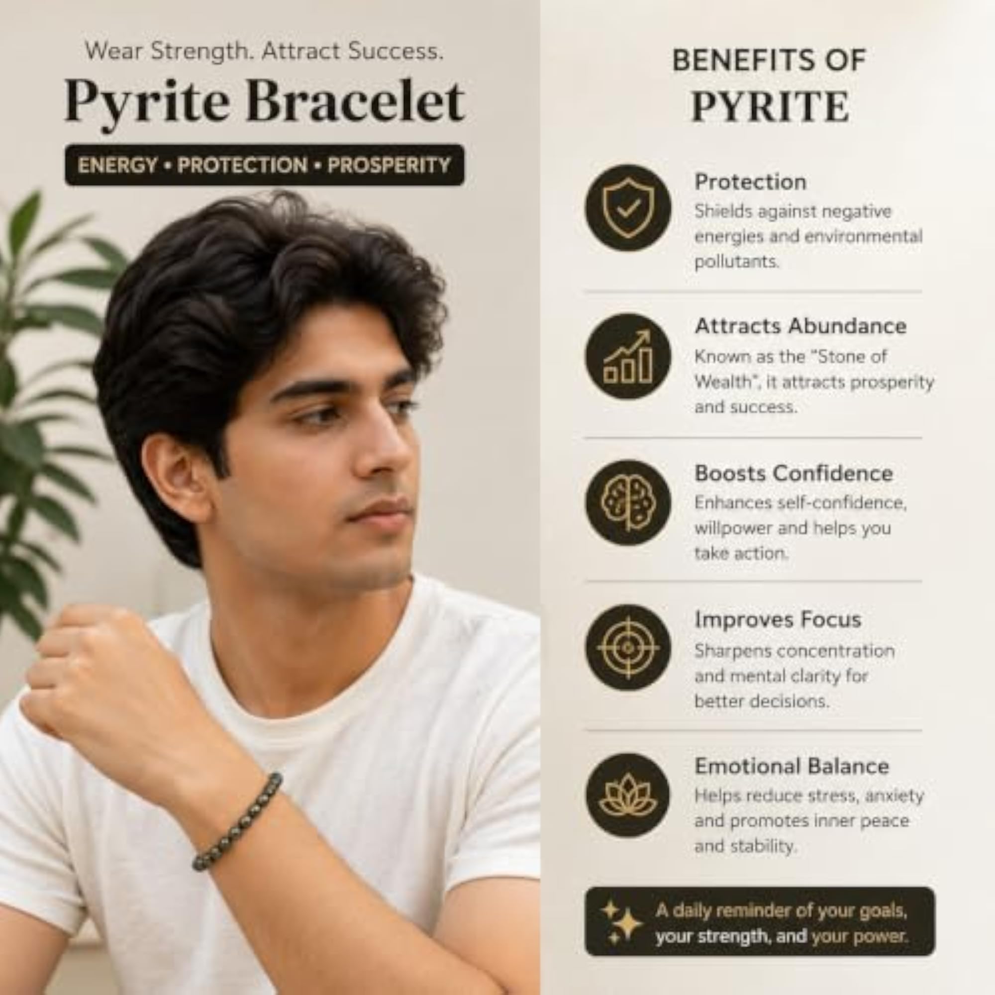 Raw Pyrite Crystal Bracelet for Men & Women