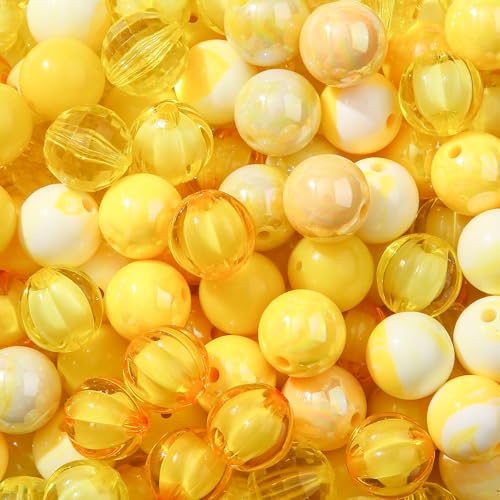 BERMRO 16mm Acrylic Beads 100pcs Yellow Focal Spacer Bead Chunk Bubblegum Beads for DIY Crafting Necklace Bracelet Jewelry Making Keychain (Yellow)