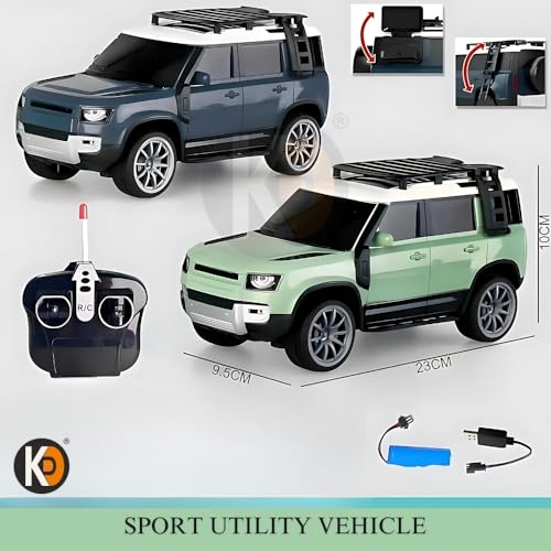 Image of K D Premium Defender Rover Model Remote Control Car - 1:16 Scale Rechargeable High-Speed Off-Road RC Car with LED Lights | 4 Channel Racing Car Toy for Kids (Boys & Girls Age 3+) Green