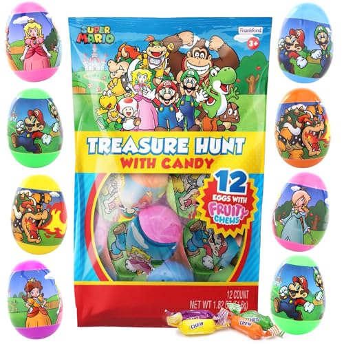 Super Mario Candy Filled Easter Eggs Assorted Fruit Chews Inside Perfect for Hunts or Basket Stuffers 12 Total