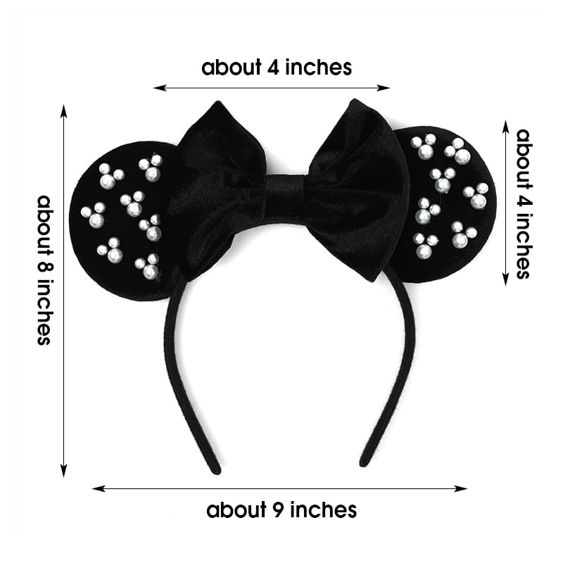 Miniatura 3 de JIAHANG Diadema de terciopelo con orejas de ratón para el cabello, perlas negras, decoración de fiesta, disfraces, accesorios para el cabello para