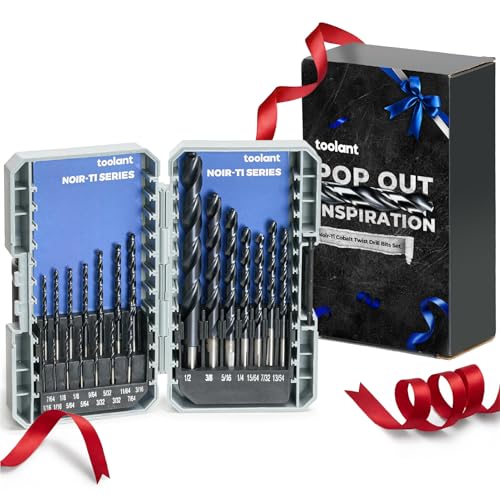 Image of Gifts for Men,toolant Cobalt Drill Bit Set for Metal and Steel, Christmas Gifts,Stocking Stuffers for Adults, TiAlN Coated with Bullet Point Tip, for Hardened Metal&Stainless Steel, 21pcs 1 /16 inch-1 /2 inch