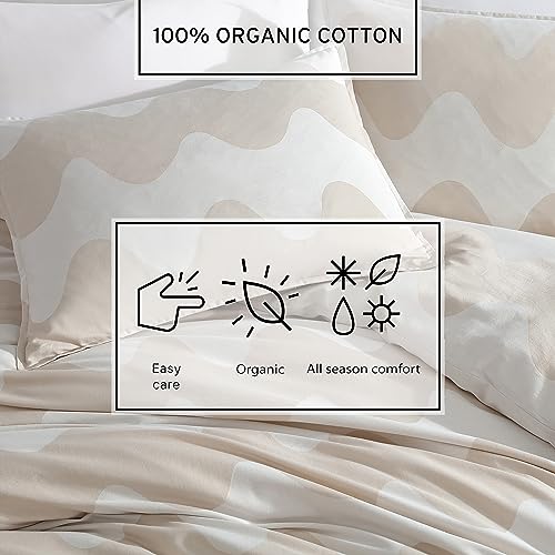 Image of MARIMEKKO - King Duvet Cover Set, Organic Cotton Bedding with Matching Shams, Luxury Home Decor, GOTS Certified (Lokki Beige, King)