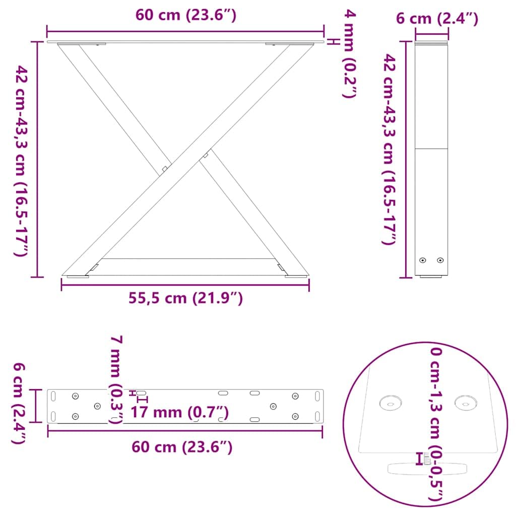 vidaXL Nogi do stolika kawowego 2 szt. Białe 60x(42-43,3) cm Stal