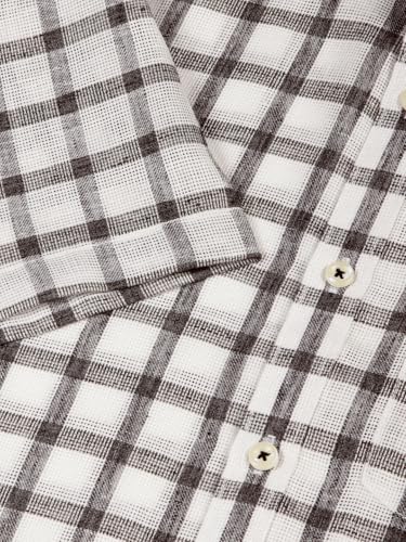 Image of Thomas Scott Men's | Checks | Half Sleeve | Slim Fit | Jute Linen | Spread Collar | Casual Shirt