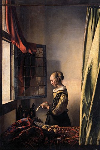 1art1 Johannes Vermeer Dziewczyna z napisem na otwartym oknie, 1657–1659, samoprzylepna fototapeta, plakat 180 x 120 cm