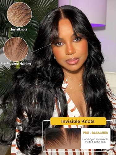 Image of Sunber Curtain Bangs Bye Bye Knots 13X4 HD Lace Front Wig Human Hair 26 inch