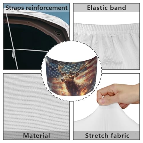 Image of 39x59 Inch American Flag Deer Design Cover for Car Hood, Elastic Polyester Waterproof Car Hood Cover Universal Car Exterior Accessories Easy Install for Car Hood Protection