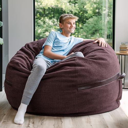 Image of Big Joe Fuf 5Ft Oversized Foam Bean Bag Chair with Removable Cover for Kids, Teens, Adults, Merlot Cloudweave, 5 Foot Large Reading and Gaming Seat | Premium Shredded Foam Filled, Cloudweave, Adult-Sized Comfortable Seating, Supports Up to 300 lbs