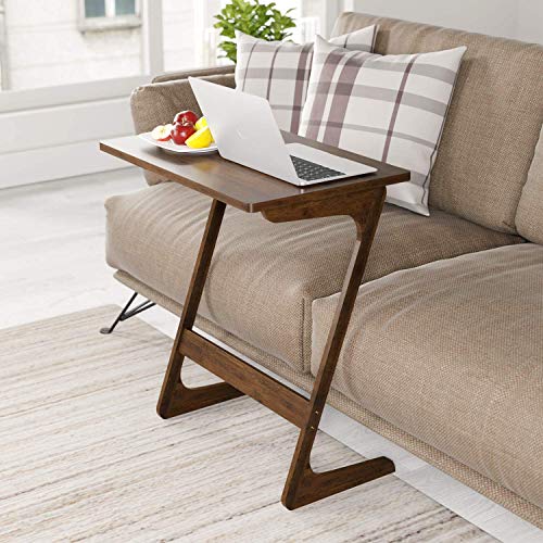 HOMFA Sofa Table End Table TV Tray Z-Shape Bamboo Snack Laptop Desk Night Stand Couch Side Table Moveable Stand in Living Room for Eating Working Writing Home Office Furniture