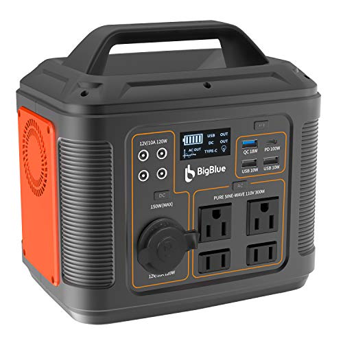 BigBlue [PD 100W Type-C] 296Wh Portable Solar Generator, 80000mAh Power Station with MPPT, 110V/300W Pure Sine Wave AC(Peak 600W)/4 DC/4 USB Ports, CPAP Backup Battery with 18W Flashlight for Camping