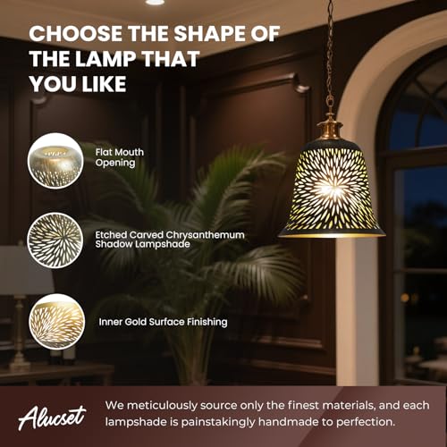 Image of Ceiling Fan Light Covers Replacements Etched Chrysanthemum Metal Lampshade 4 Pack, 1-5 /8 inch Fitter, 5.6 inch Height and 5 inch Diameter Fits for Pendant Light Shade