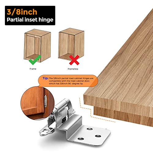 Image of Ravinte 20 Packs (10 Pairs) 3 /8 inch Inset Satin Nickel Cabinet Hinge,Self Closing Hinges for Kitchen /Bathroom /Furniture Cabinets & Doors,Decorative Cabinet Hardware Kitchen Cabinet Hinge with Door Bumper