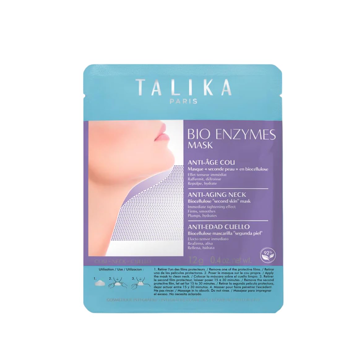 Talika Bio Enzymes Mask Anti-Age Neck - Smoothing Anti-Aging Neck Mask - Biocellulose Moisturising Neck Mask - Second Skin Effect Beauty Mask , 12 g
