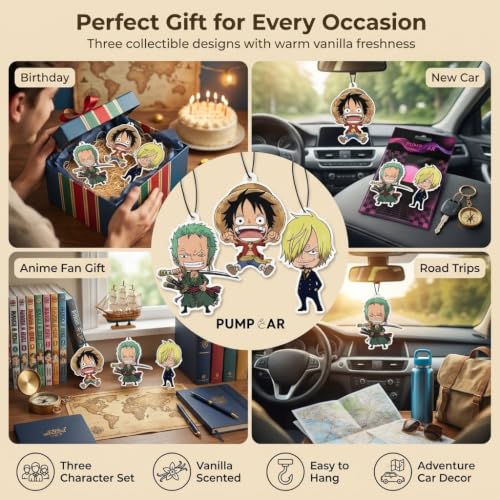 Image of PumpCar 2 pieces Straw Hat Luffy Zoro Sanji double-sided hanging Japanese anime vanilla-scented One Piece car air freshener Cool anime hanging air fresheners for mirror Car Interior Accessories Gifts