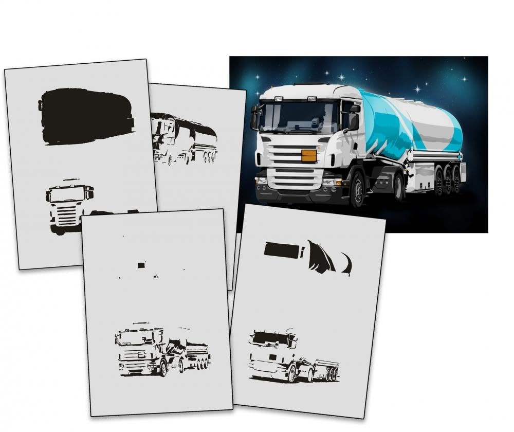 AS-330 LKW Step by Step Airbrushschablone Größe XL