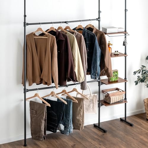 タンスのゲン ハンガーラック 突っ張り 棚付き 幅118-169cm 高さ202-278cm 総耐荷重100kg 2段 収納 ブラック 56800040(90005)