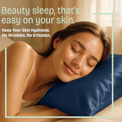 Image of BLISSFORD Satin Pillowcase with Zipper, for Hair and Skin Care, Feels Soft and Cool Like a Silk Pillowcase, Satin Pillow Cases 2 Pack, Slik Pillow Cover, Navy - Standard Size, Set of 2
