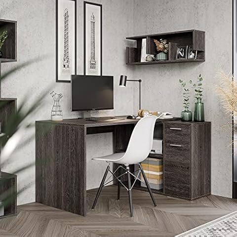 RICOO Schreibtisch klein 136 x 101 x 75 cm Eiche Vintage Wenge Cover