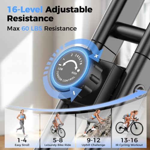 Image of PLENY Folding Exercise Bike, 5 IN 1 Indoor Stationary Bikes for Home | Workout Bike with 6.6 LBS Flywheel, 16-Level Adjustable Magnetic Resistance, 330LB Weight Capacity, Back Support Cushion
