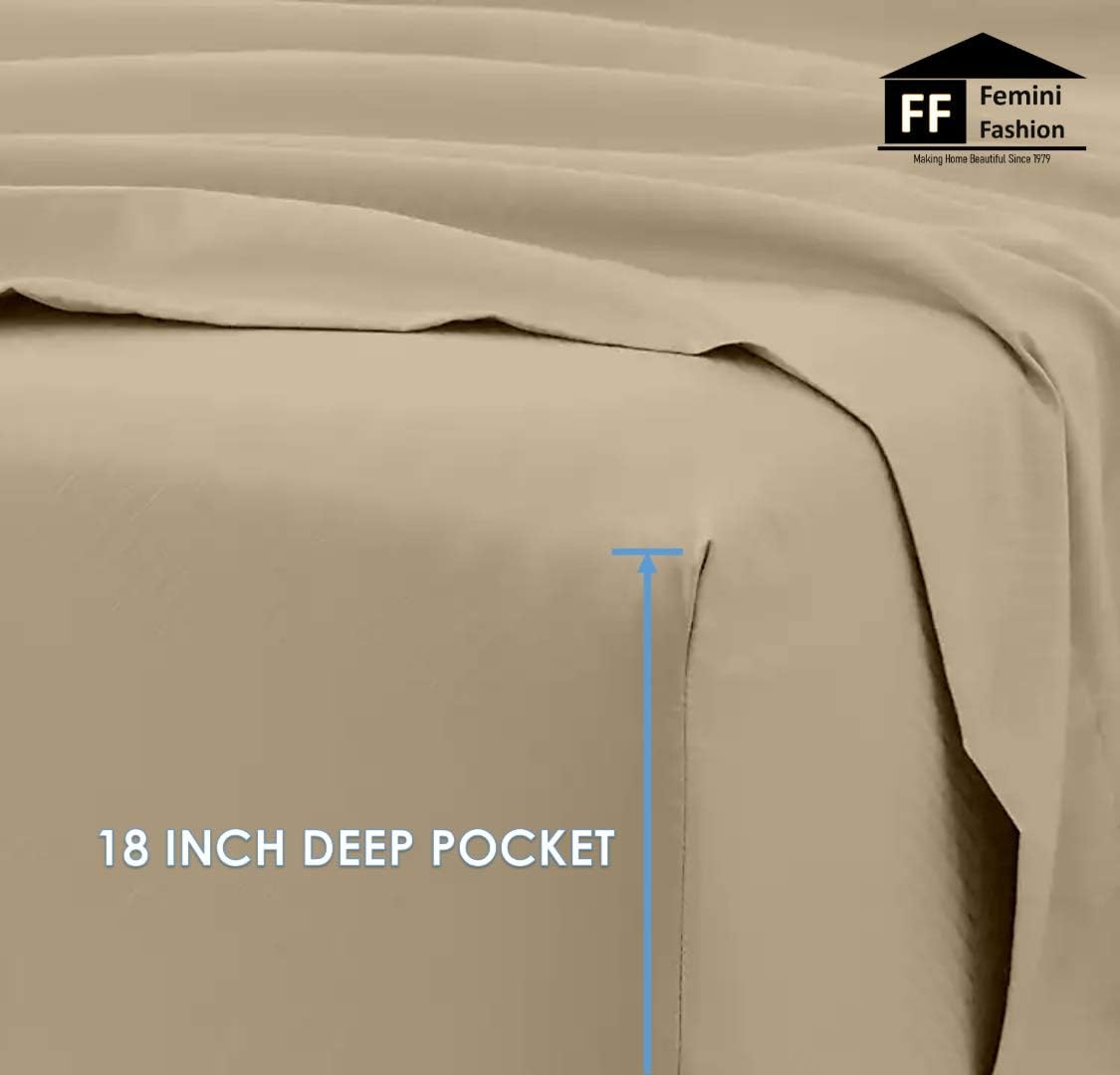 Femini Fashion 6 Piece Sheet Set 100% Giza Egyptian Cotton Sheets, Giza-Bed Sheet-Pillow, 1000-TC Long-Staple-Cotton, Sateen Weave Soft Silky Feel, Fits Mattress Upto 18" Deep Pocket- (Queen-Taupe)