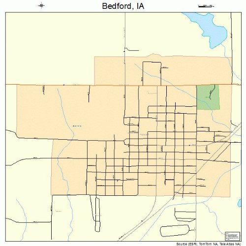 Large Street & Road Map of Bedford, Iowa IA Printed poster size wall