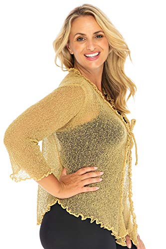 Back From Bali Womens Plus Size Ruffle Shrug Bolero Sheer Cardigan Arm Cover 2X 3X 4X Lightweight Natural Gold #TOP2