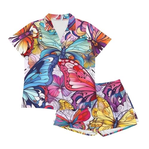 Image of Pjs Womens Short Sleeve Button Down Pajamas Set Two-Piece Nightwear with Pockets