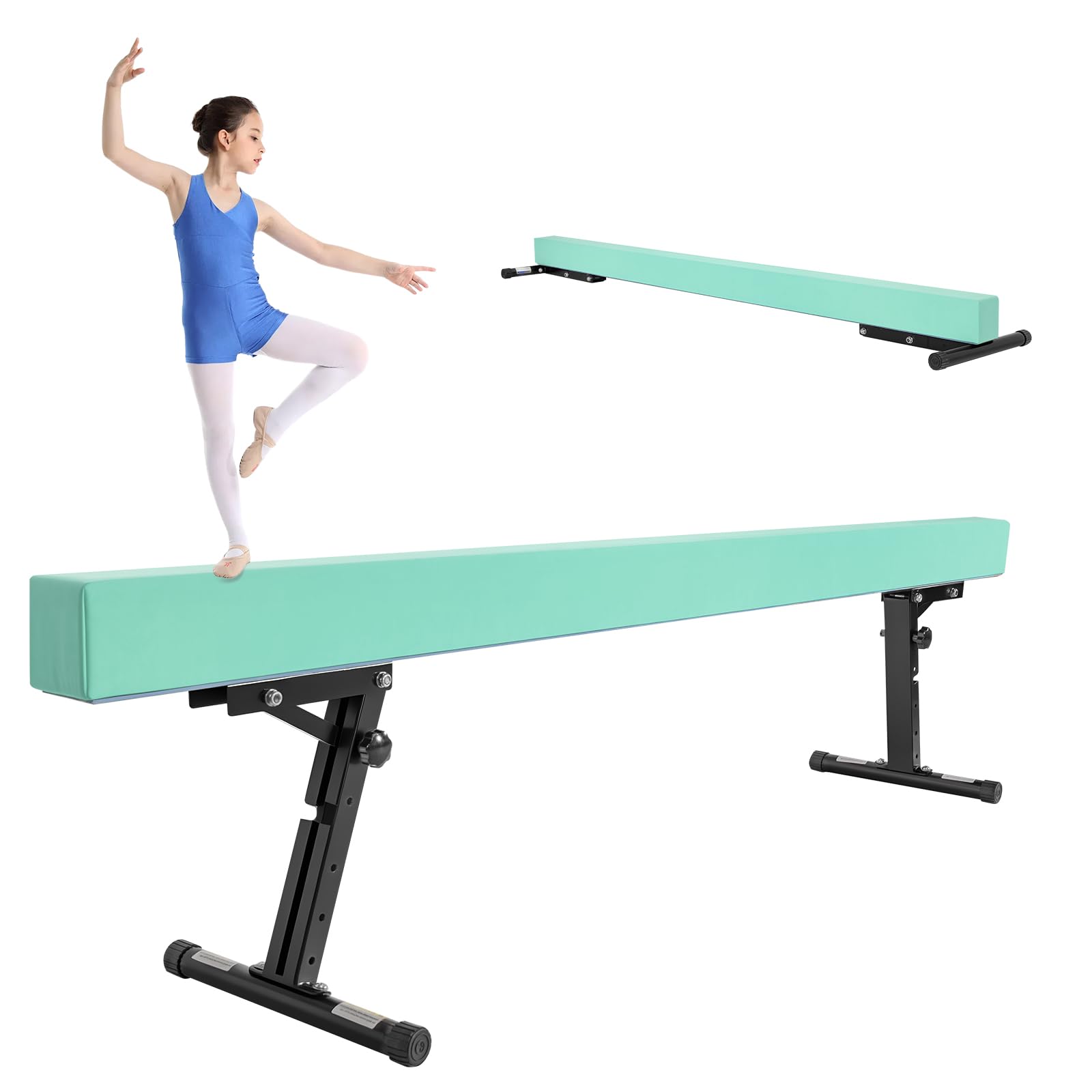 LN COZY CORNER Gymnastics Beam with 5 heights Adjustable 8ft Balance Beam Home Gym Equipment for All Gymnastic (Green)