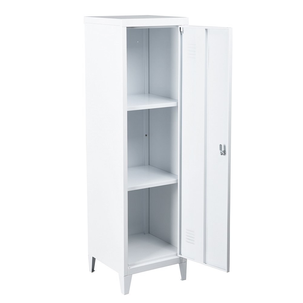 Bakaji - Armoire vestiaire métallique à casiers verrouillables, Porte avec Fermeture à clé, 3 Compartiments intérieurs, Dimensions 138 x 38,5 x 38,5 cm, Blanc