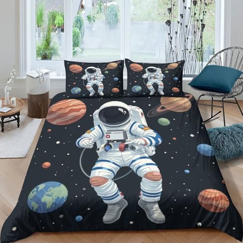 Housse de couette astronaute 3D parure lit confortable avec zip
