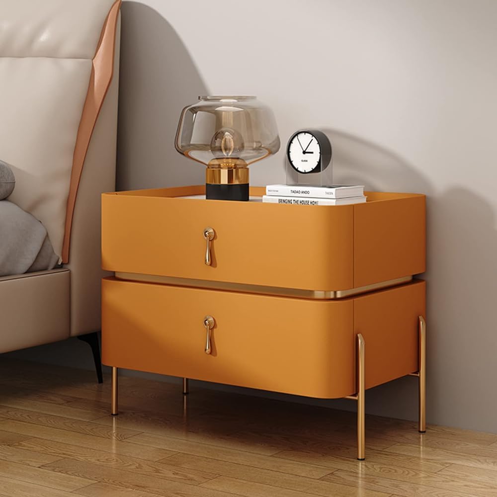 Stolik nocny w stylu Mid Century Modern, współczesny stolik nocny z metalowymi nogami i 2 szufladami do przechowywania w salonie i sypialni