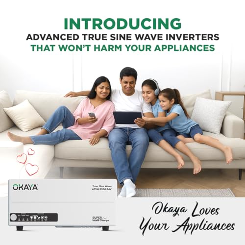 Image of Okaya ATSW 2550 Inverter for Home, Office & Shops | 2000VA /24V Pure Sinewave | Reliable Power Backup | Supports 2 Inverter Battery | LED Display | Fast Charging | with 36 Months Warranty