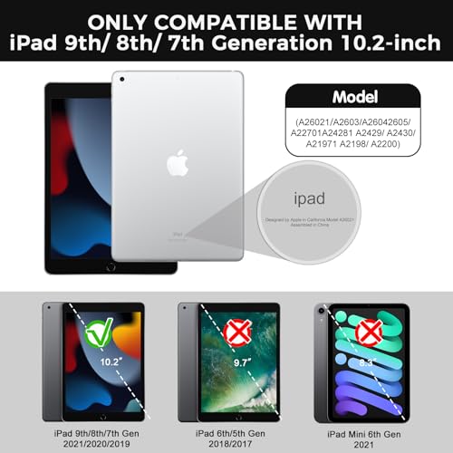 SIBEITU Case for iPad 9th 8th 7th Generation 2021 2020 2019(10.2 inch) with Pencil Holder, Shockproof Heavy Duty Military Grade Protective Cover for iPad 10.2" 9/8/7 Gen with Kickstand (Black +Grey)