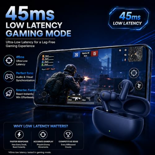 Image of NORD Buds 3 Truly Wireless in Ear Earbuds with 50H Playtime, AI-ENC Mic, 45ms Low Latency Gaming, 13mm Bass Drivers, Type-C Fast Charging, Made in India, Touch Controls, IPX5 Ear Buds TWS. Navy