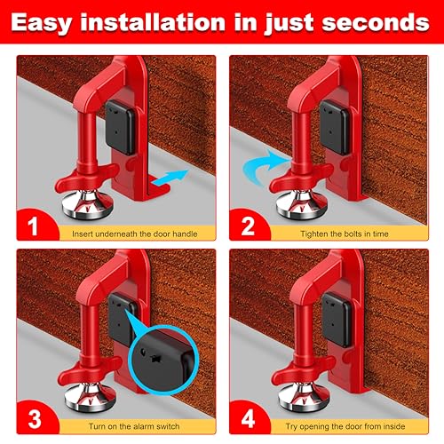 Portable Alarm Door Stopper - 80dB Anti-Theft Security Alarm Door Stoppers for Bottom of Door, Adjustable and Easy to Install for Home, Office, and Travel, Door Security Devices (Red) - Image 6