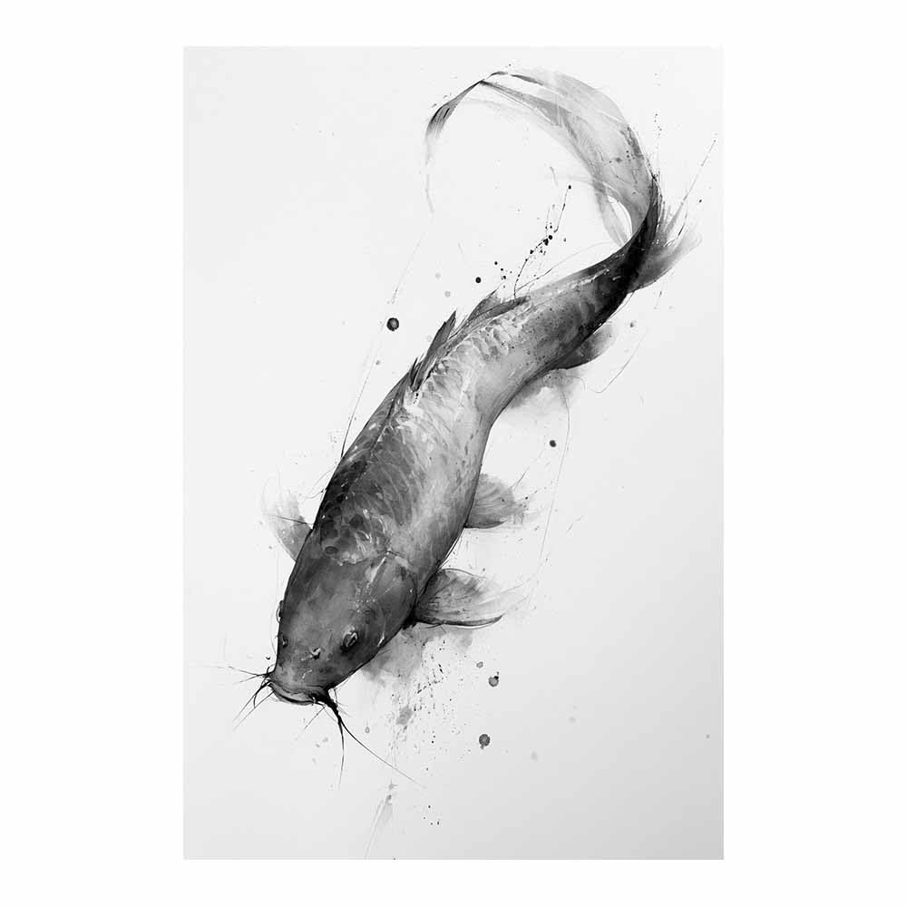 HOQIU Black And White Prints Ink Splash Koi Art canvas wall art, painting and decor, for Living Room Bedroom Home Decoration(Multicolor)-60x80cm Unframed