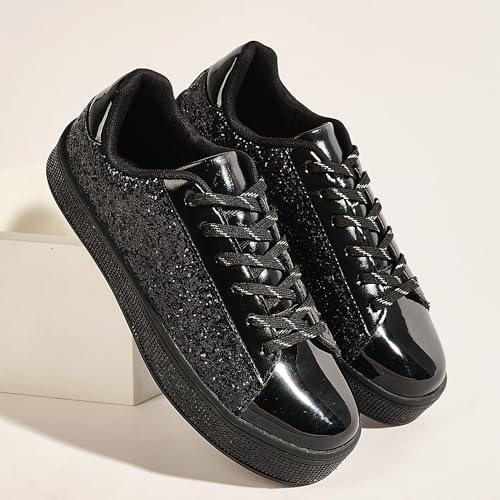 Image of UUBARIS Women's Glitter Tennis Sneakers Neon Dressy Sparkly Sneakers Rhinestone Bling Wedding Bridal Shoes Shiny Sequin Shoes